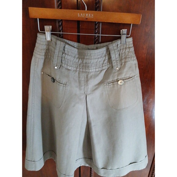 Weekend MaxMara Women's Size 4 Flax Linen Blend Over-the-Knee Olive Green Skirt - Picture 6 of 11